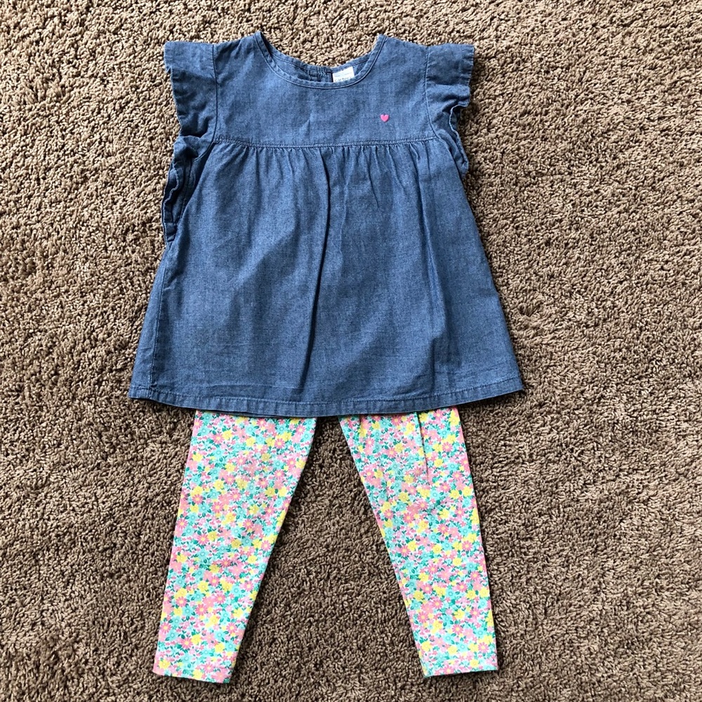 Carter's Blue Denim Tunic with Floral Leggings Set